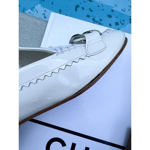 Authentic CHANEL Mocassin White Chain Link Leather CC Logo Loafers Size IT37 - Picture 9 of 14